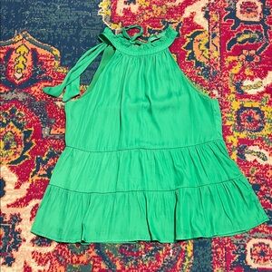 Skies Are Blue Emerald Sleeveless Blouse Womens XS bow and Ruffle